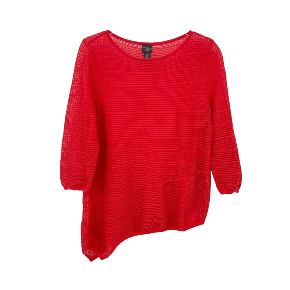 Chico’s Travelers blouse large asymmetric hem semi sheer 3/4 sleeve waffle weave - Picture 9 of 9